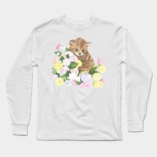 Cat with flowers Long Sleeve T-Shirt